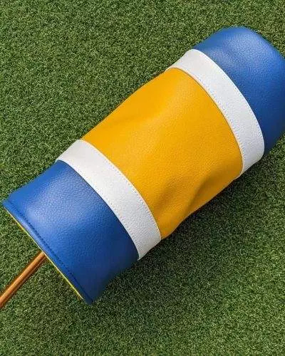 yellow and blue striped can head cover